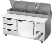 Beverage Air DPD67HC-3 67" 3 Drawer 1 Door Refrigerated Pizza Prep Table | 20.7 Cu. Ft.