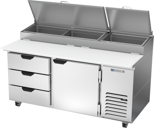 Beverage Air DPD67HC-3 67" 3 Drawer 1 Door Refrigerated Pizza Prep Table | 20.7 Cu. Ft.