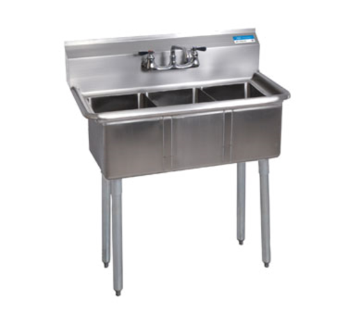 BK Resources BKS-3-1014-10 3 Compartment Sink without Drainboard - Galvanized Legs | 35.5" Length