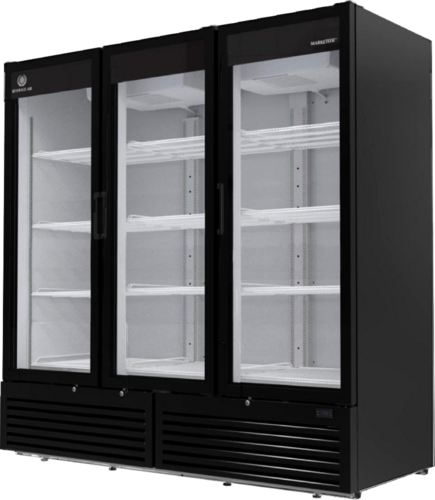 Beverage Air MT72-1B 78.75" 3 Swing Glass Door Black Merchandiser Refrigerator | 66.3 Cu. Ft.