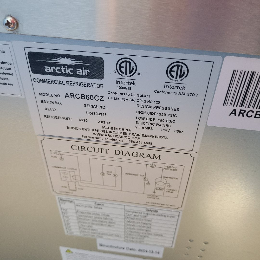 Arctic Air ARCB60 62" 2 Drawer Refrigerated Chef Base (Scratch & Dent 3318)