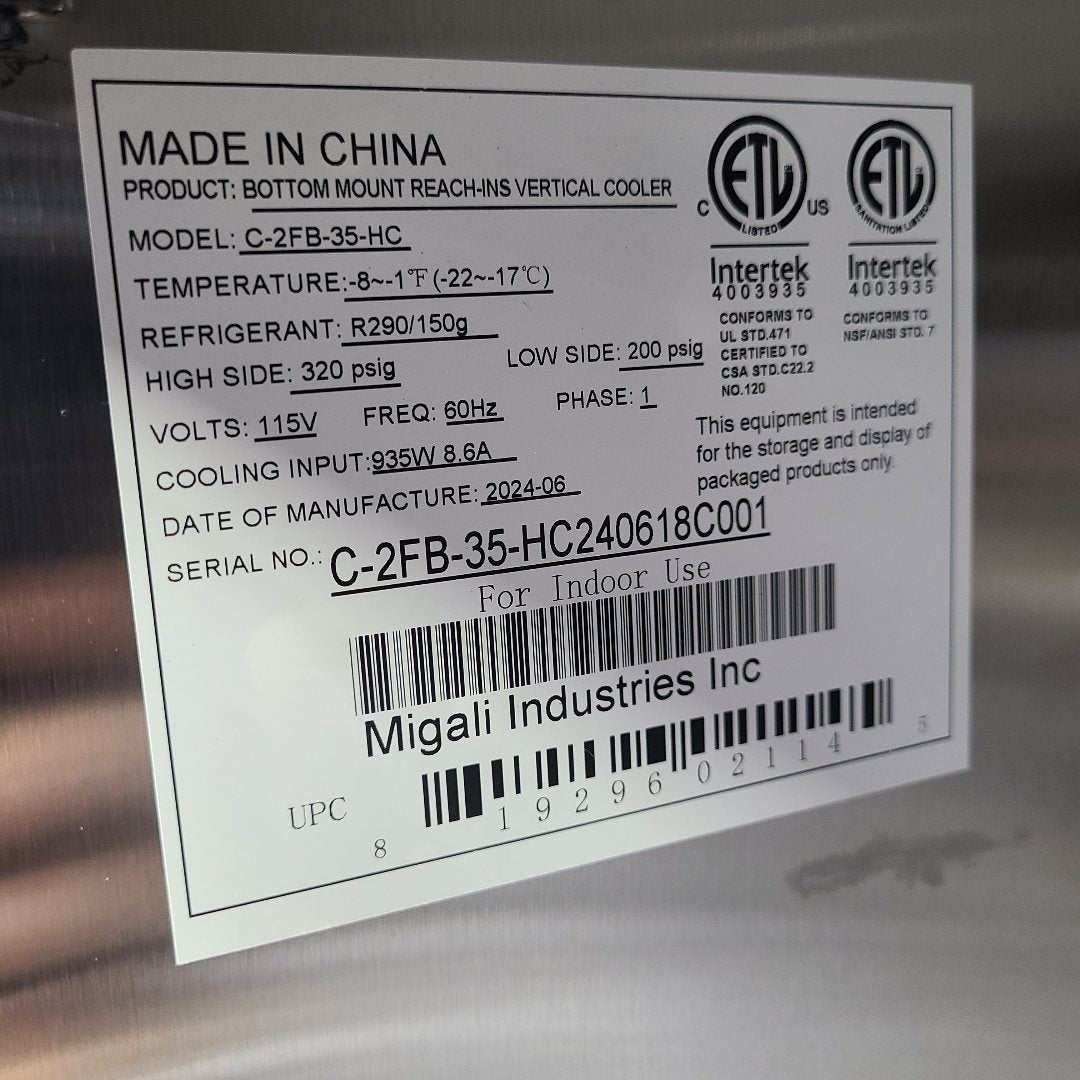 Migali C-2FB-35-HC Reach-In Freezer (Scratch & Dent) No. 1022973