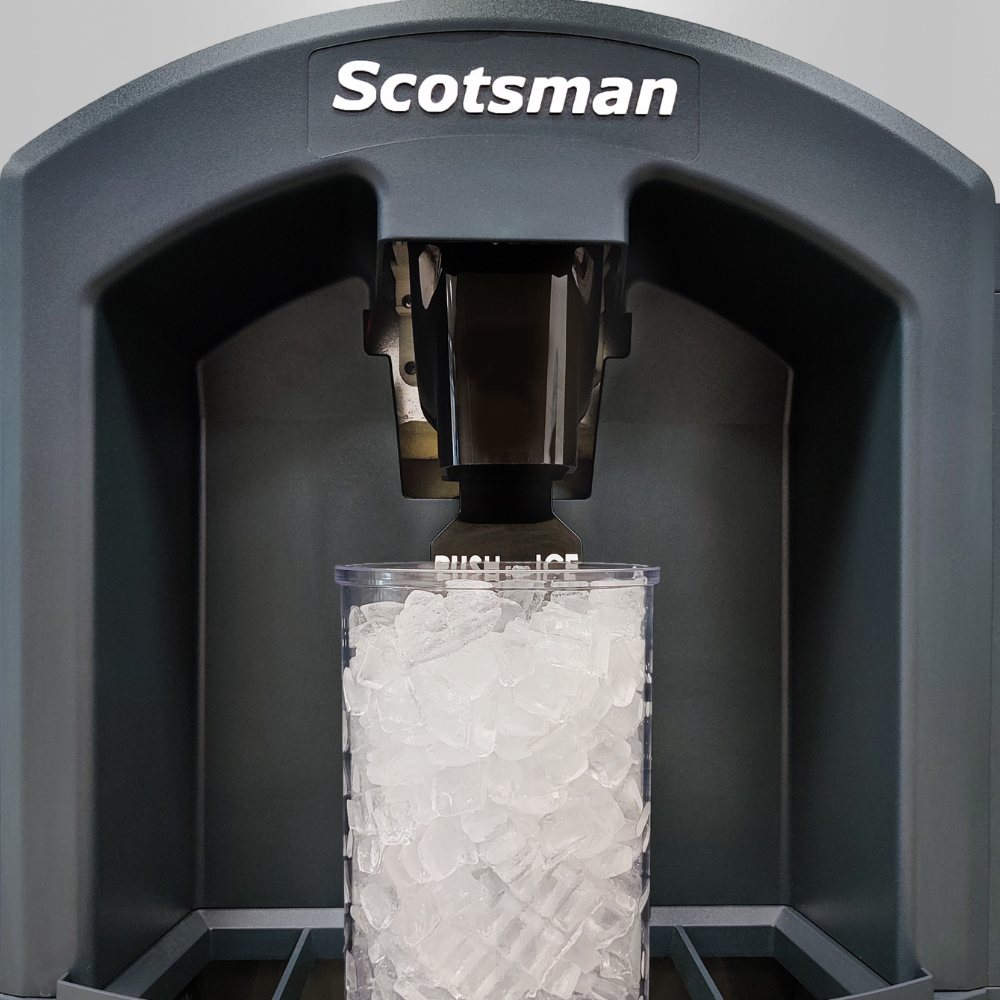  Scotsman ice dispenser with a container full of ice.