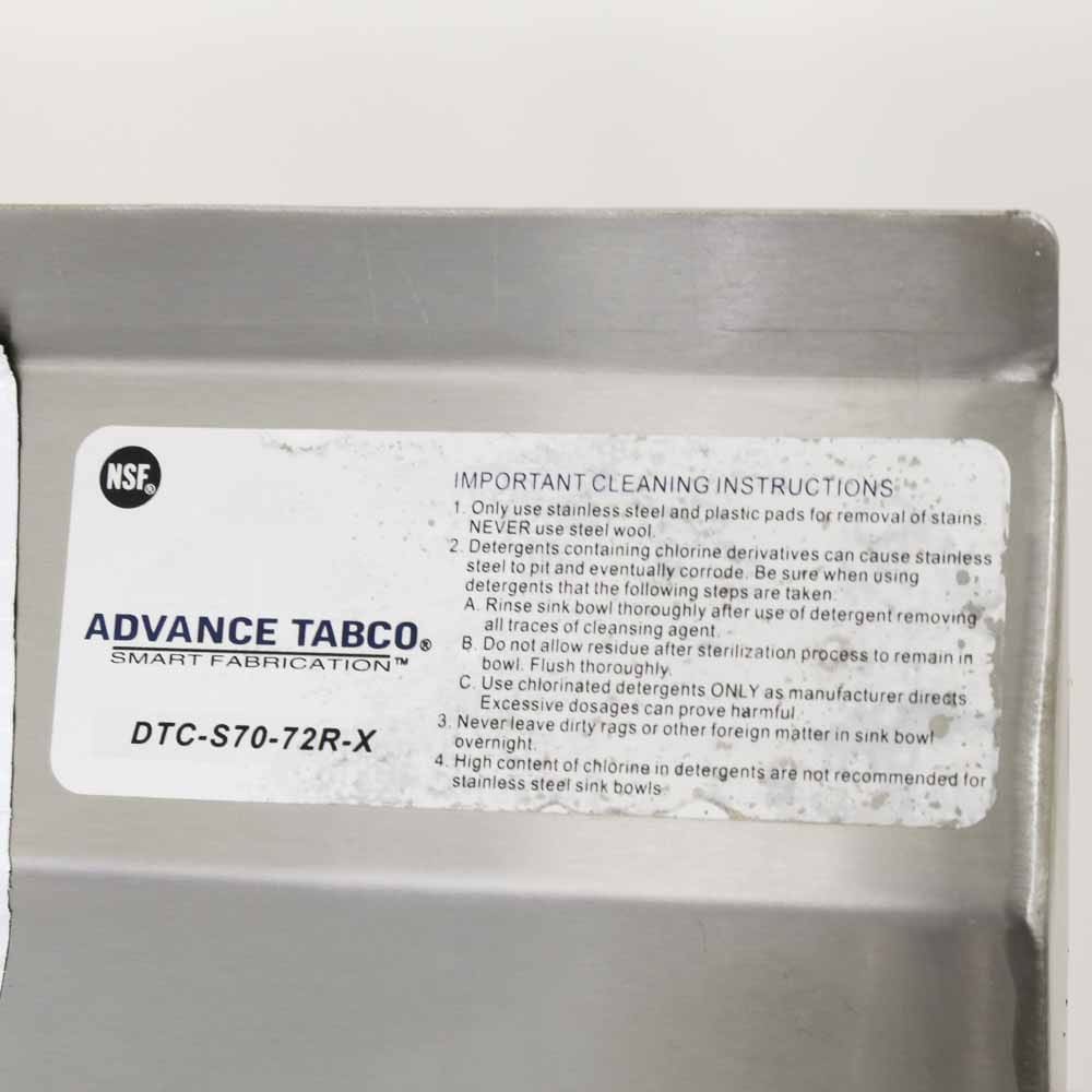Advance Tabco DTC-S70-72R-X Left Clean Dish Table (Scratch & Dent 1)
