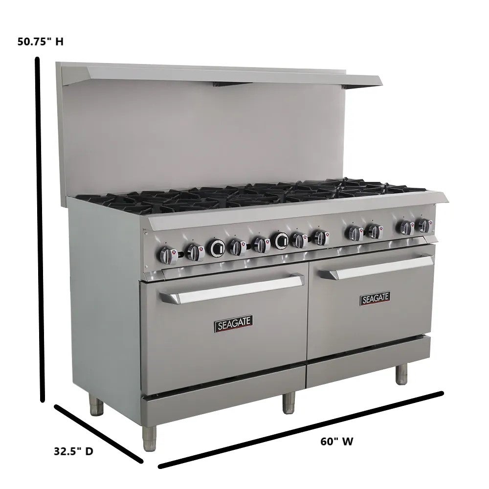 SEAGATE SGR-6B-24MG-60 60" Gas Range w/ 6-Burners, 24" Griddle, 2 Standard Ovens | 306,000 BTU