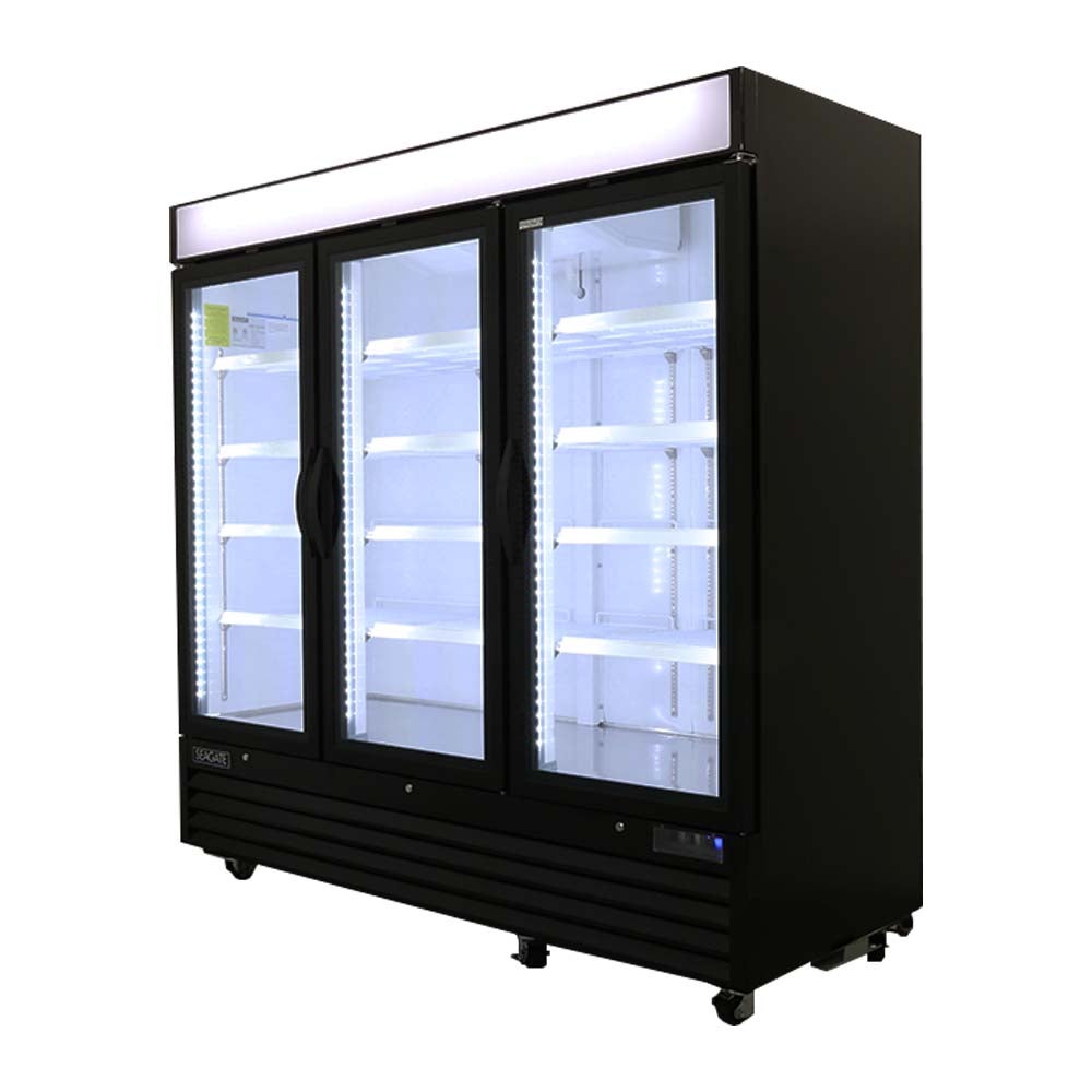SEAGATE SGM-72 3-Glass Swing Door Black Merchandiser Refrigerator | 73 Cu. Ft.