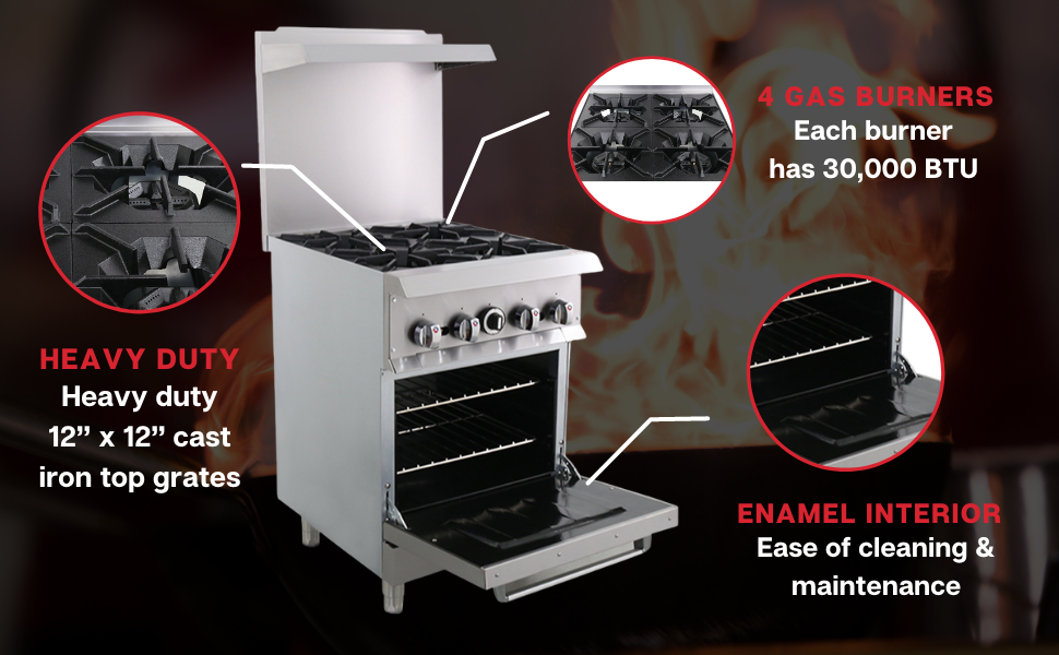 SEAGATE SGR-4-24 24" Gas Range w/ 4-Burners & Standard Oven | 152,000 BTU