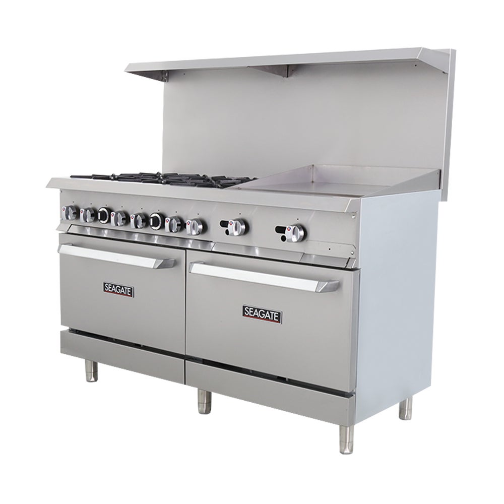 SEAGATE SGR-6B-24MG-60 60" Gas Range w/ 6-Burners, 24" Griddle, 2 Standard Ovens | 306,000 BTU