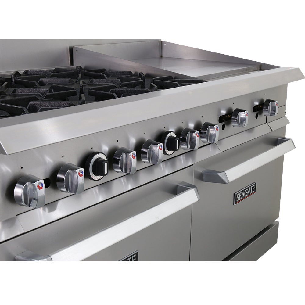 SEAGATE SGR-6B-24MG-60 60" Gas Range w/ 6-Burners, 24" Griddle, 2 Standard Ovens | 306,000 BTU