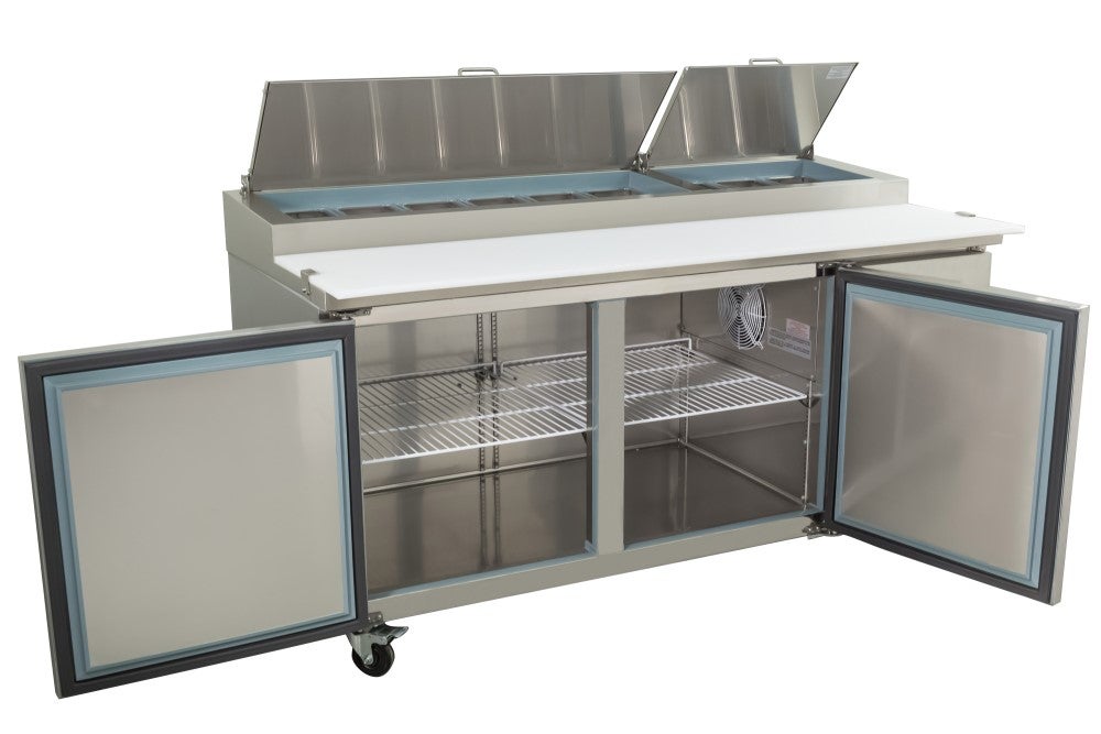 SEAGATE SPP71 71" 2 Door Refrigerated Pizza Prep Table | (9) 1/3 Pan