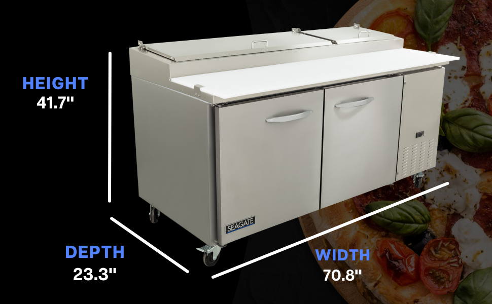 SEAGATE SPP71 71" 2 Door Refrigerated Pizza Prep Table | (9) 1/3 Pan