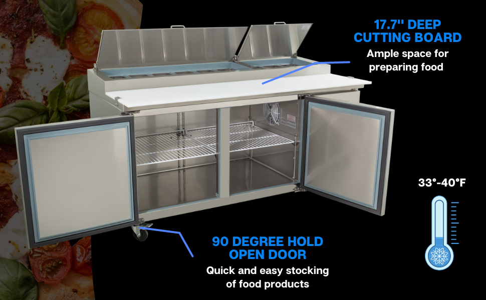 SEAGATE SPP71 71" 2 Door Refrigerated Pizza Prep Table | (9) 1/3 Pan