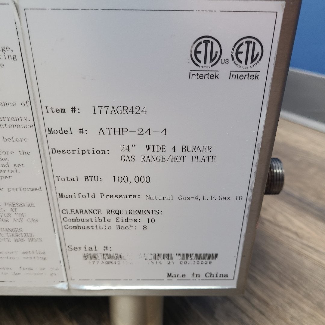 Used Atosa ATHP-24-4 4-Burner Countertop Gas Hot Plate | Stock No. 827393