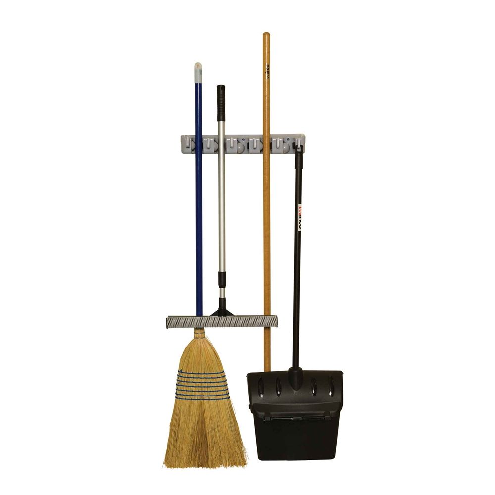 Winco MHH-5 16" Plastic Mop & Broom Rack | 5 Clips, 6 Hooks