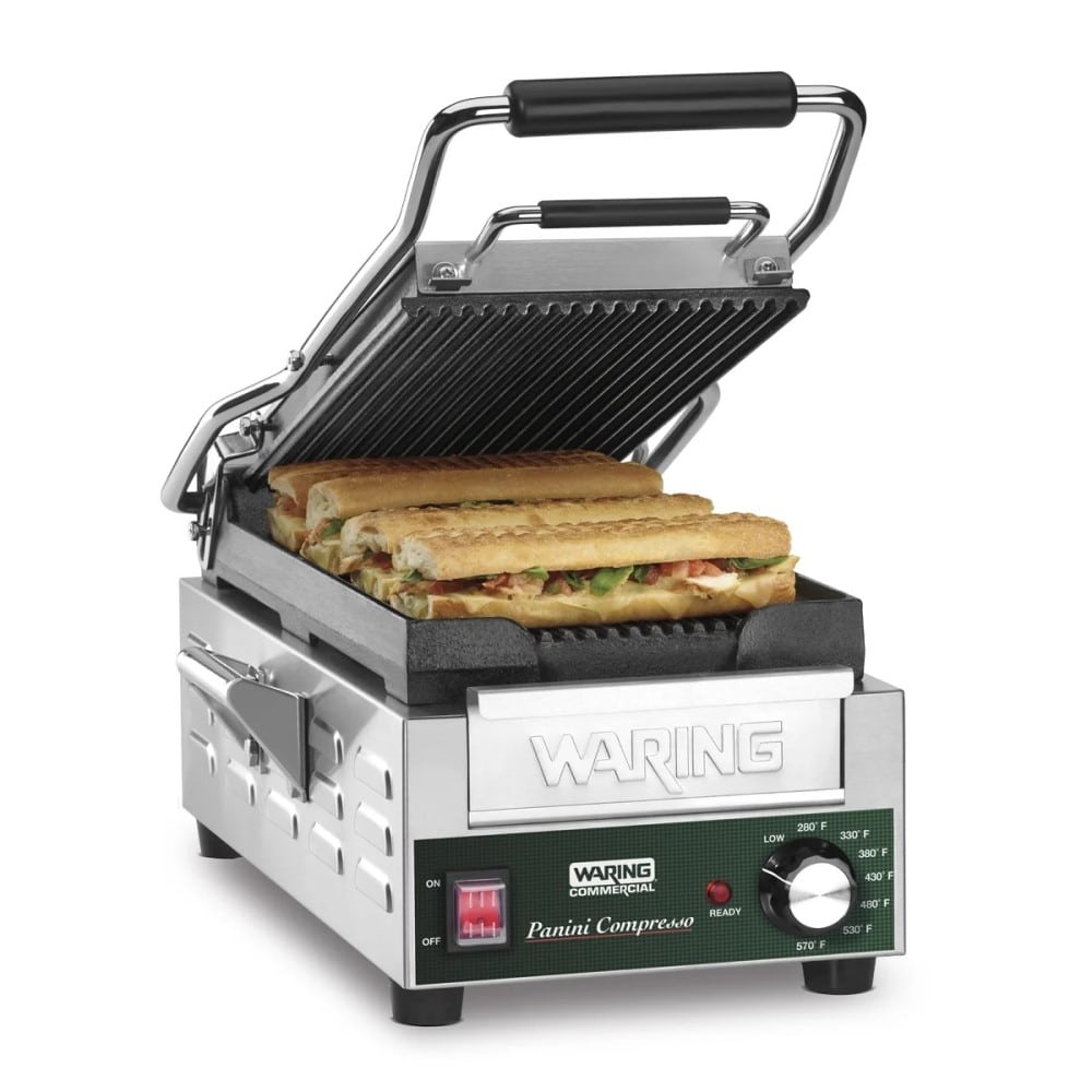 Waring WPG200 7.75" Grooved Cast Iron Sandwich Grill