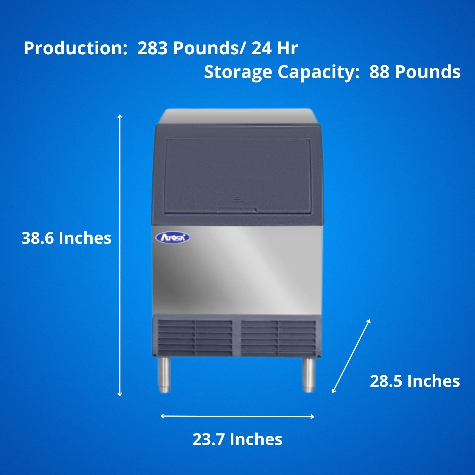 Atosa YR280-AP-161 283 lb. Air Cooled Half-Dice Undercounter Ice Machine w/ 88 lb. Bin