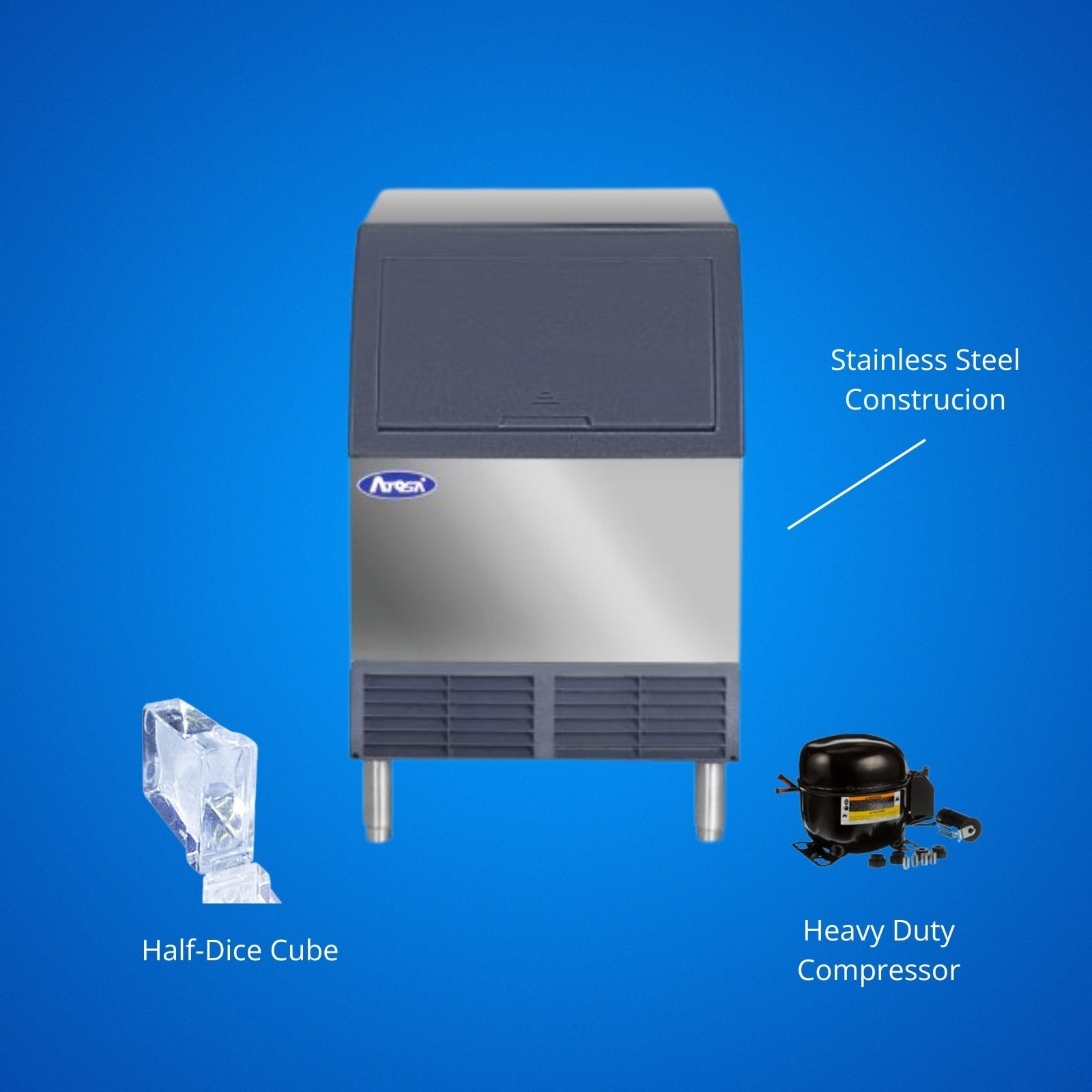 Atosa YR280-AP-161 283 lb. Air Cooled Half-Dice Undercounter Ice Machine w/ 88 lb. Bin