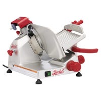 Front right turn view stainless steel manual meat slicer 