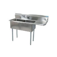 BK Resources BKS-2-24-14-24R 2 Compartment Sink w/24" Right Drainboard - Galvanized Legs | 74.5" Length