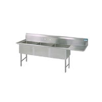 BK Resources BKS-3-1620-12-18RS 3 Compartment Sink w/18" Right Drainboard - Stainless Steel Legs | 68.5" Length