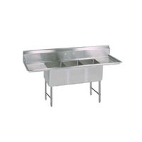 BK Resources BKS-3-1824-14-18TS 3 Compartment Sink w/18" Left and Right Drainboards - Stainless Steel Legs | 90" Length