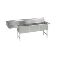 BK Resources BKS-3-1824-14-24LS 3 Compartment Sink w/24" Left Drainboard - Stainless Steel Legs | 80.5" Length