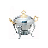 Thunder Group 6 Quart Round, Dome Cover, w/Brass Accents, Stainless Steel Chafer | Model No. SLRCF8633