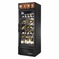 True GDM-23W-HC~TSL01 1-Glass Swing Door Wine Refrigerator filled with wine bottles