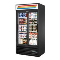 True GDM-33-HC-LD 2-Glass Sliding Door Merchandiser Refrigerator in black