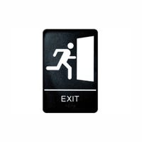 Black Sign with White Exit Figure with white lettering and braille